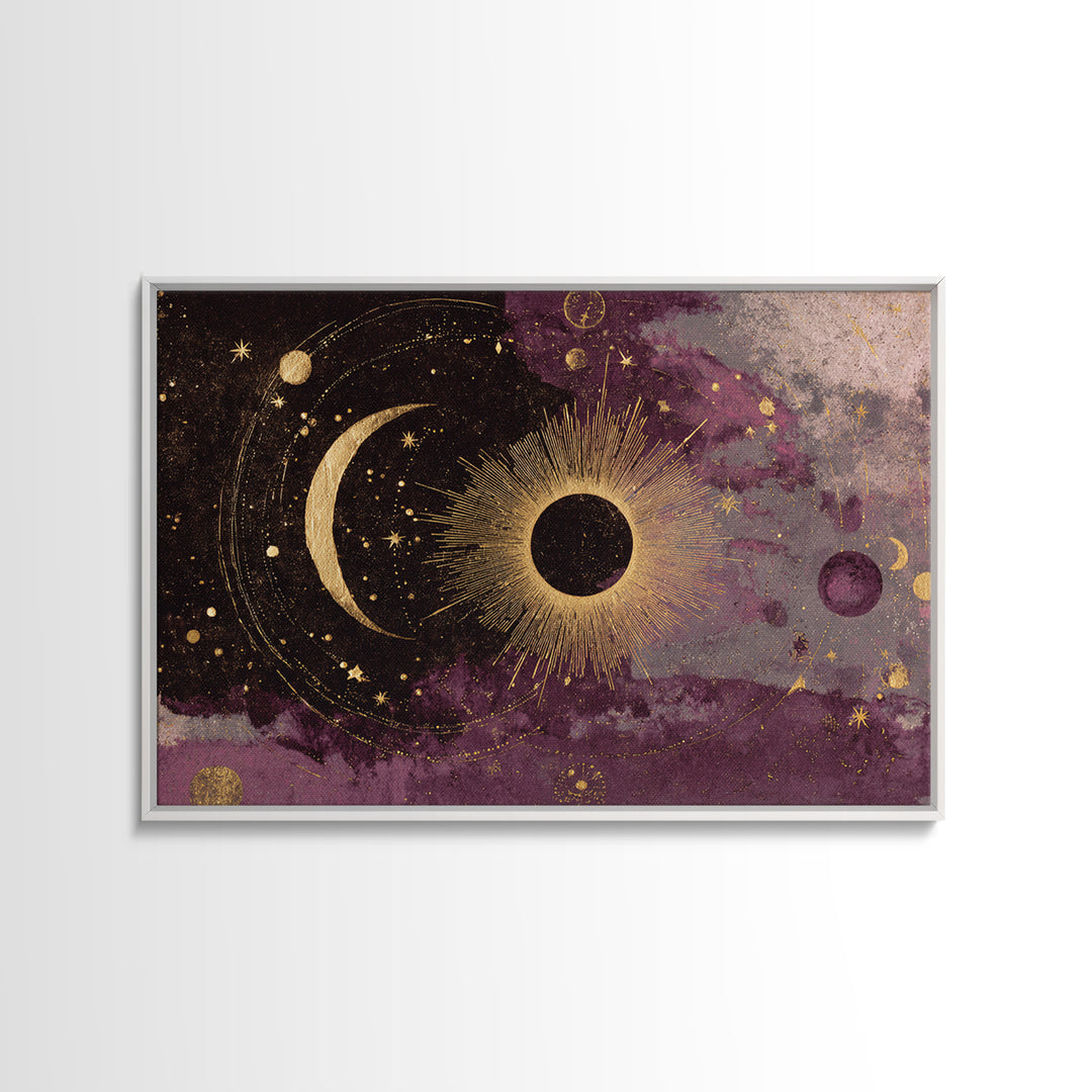 Eclipse Scene with Radiant Corona Framed Canvas Print, Celestial Art, Home Decor, Living Room Decor, Fine Art, Celestial, CEL-3x2-14