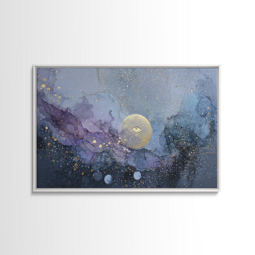 Mystic Eye Surrounded by Moons and Constellations Framed Canvas Print, Celestial Art, Art Deco, Living Room Decor, Celestial, CEL-3x2-20