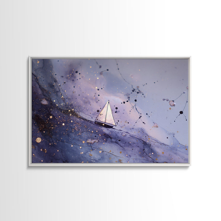 Tiny Sailboat Beneath a Huge Moon Framed Canvas Print, Celestial Art, Digital Print, Living Room Decor, Fine Art, Celestial, CEL-3x2-23