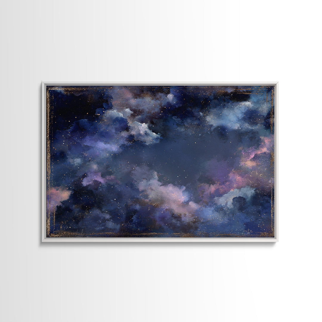 Galaxy Swirl with Jewel Tone Nebula Clouds Framed Canvas Print, Celestial Art, Digital Print, Living Room Decor, Celestial, CEL-3x2-24