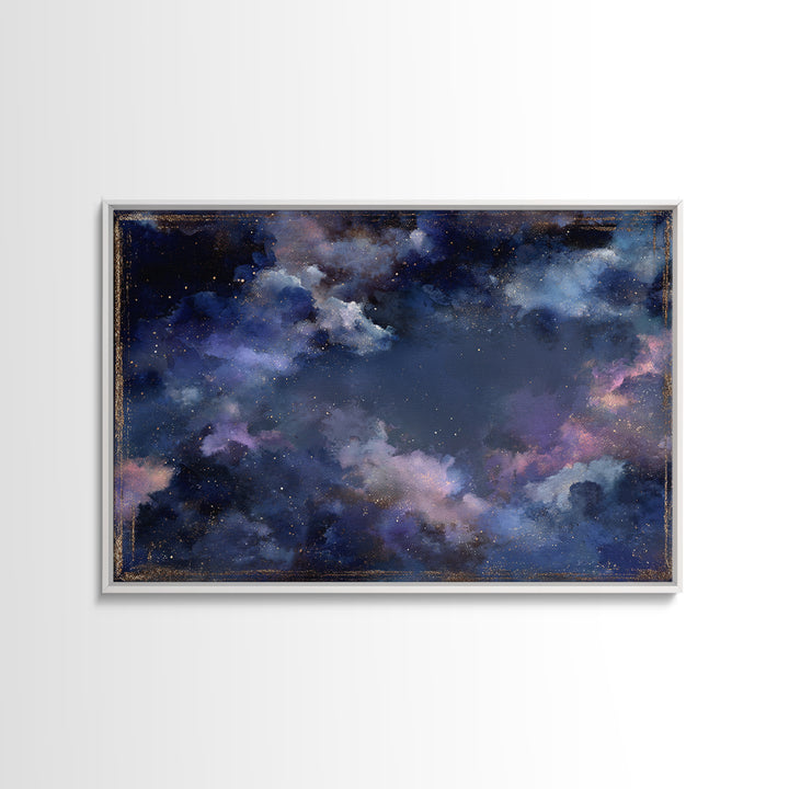 Galaxy Swirl with Jewel Tone Nebula Clouds Framed Canvas Print, Celestial Art, Digital Print, Living Room Decor, Celestial, CEL-3x2-24