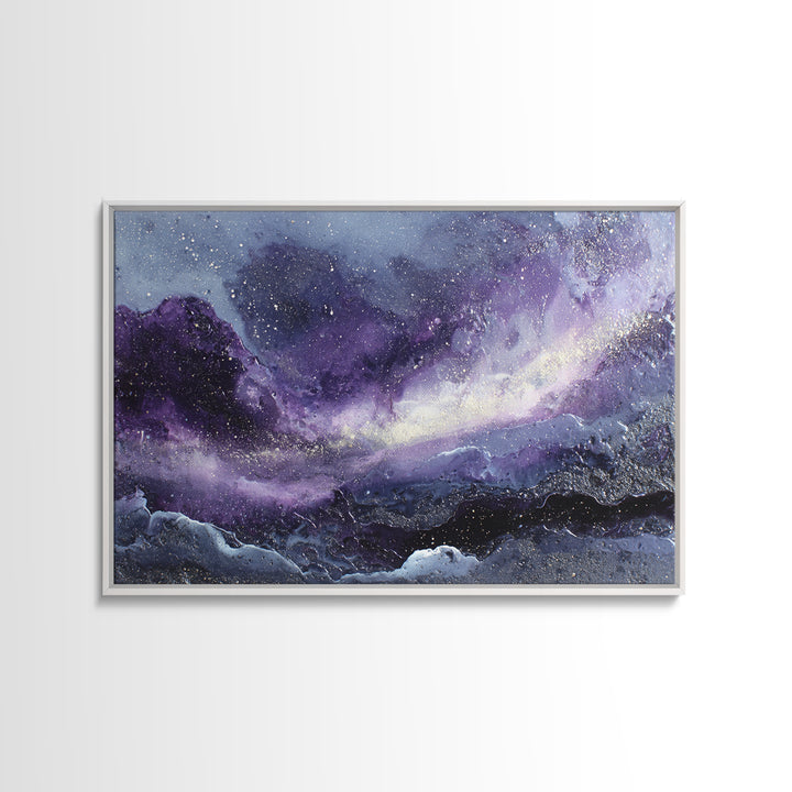 Dreamlike Comet Crossing a Violet Sky Framed Canvas Print, Celestial Art, Colorful Wall Art, Living Room Decor, Abstract Art, CEL-3x2-64