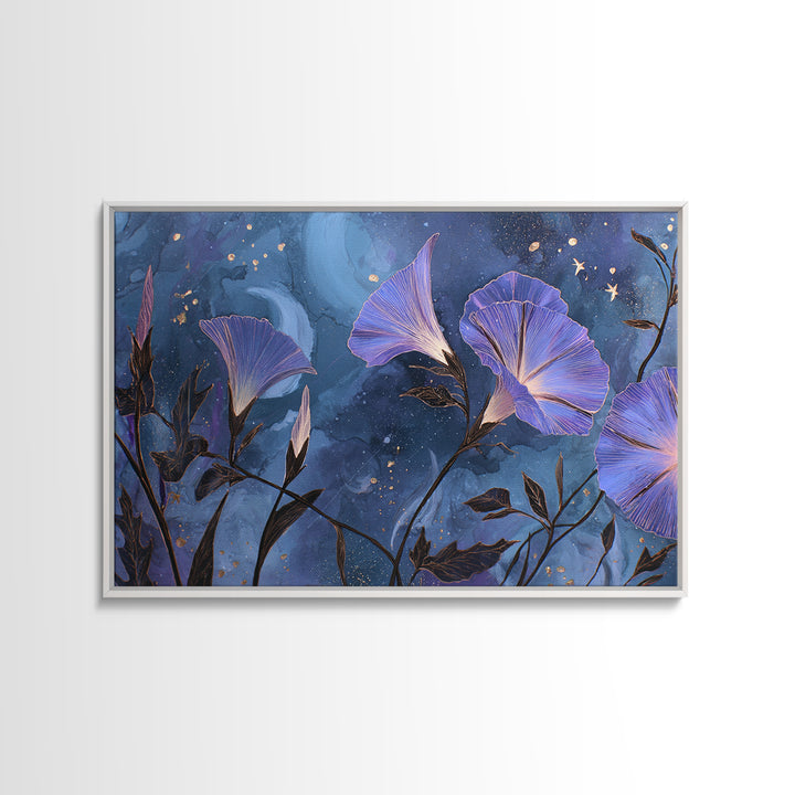 Moon Garden with Night Blooming Flowers Canvas Print, Celestial Art, Mushroom Decor, Living Room Decor, Oil Painting, Celestial, CEL-3x2-73