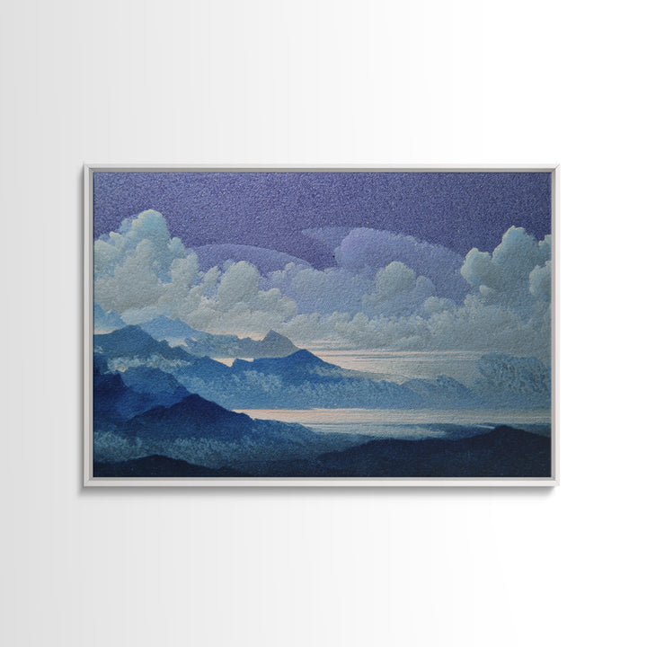 Night Sky over a Quiet Mountain Lake Framed Canvas Print, Celestial Art, Retro Wall Art, Living Room Decor, Fine Art, Celestial, CEL-3x2-79