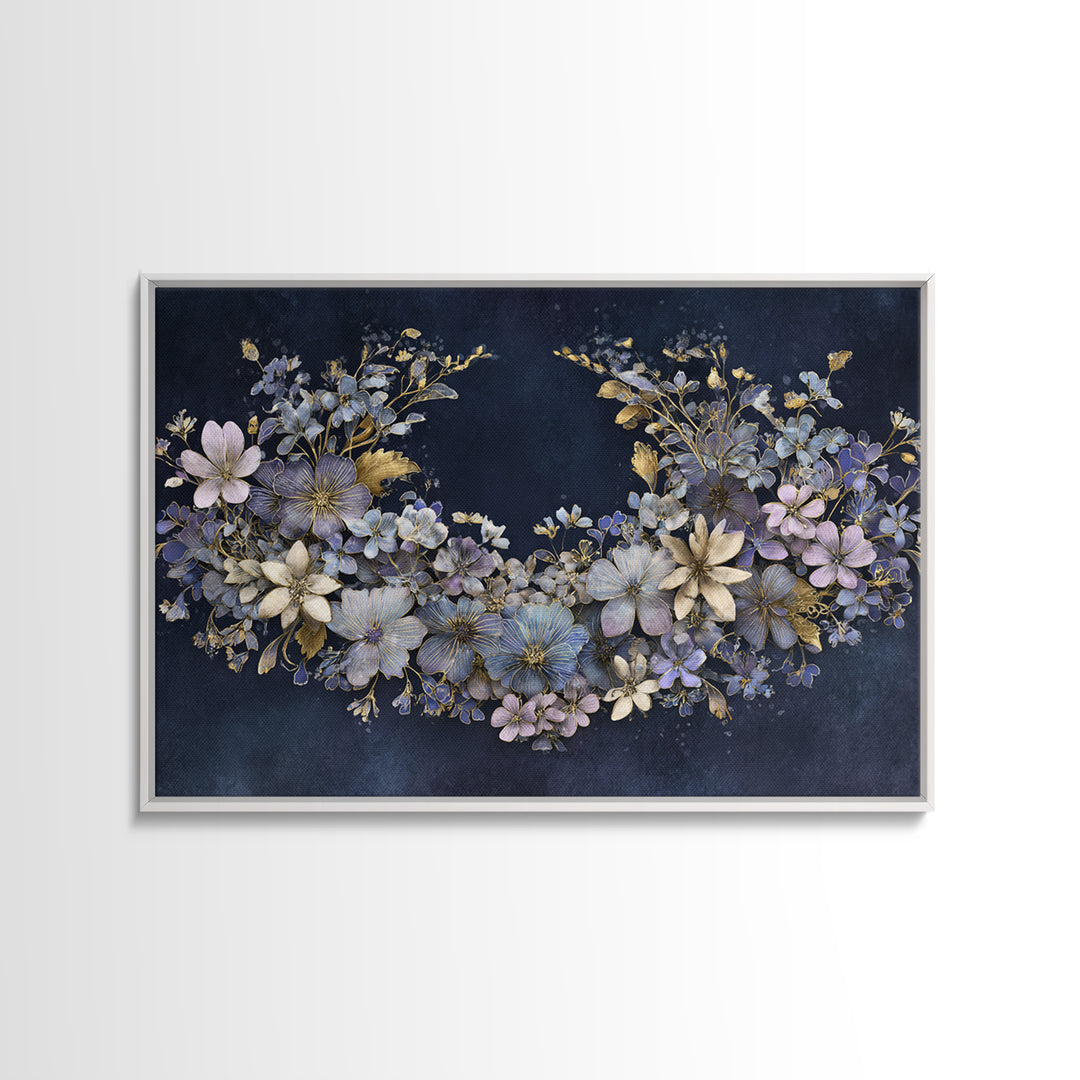 Planetary Botanical Wreath Framed Canvas Print, Celestial Art, Boho Wall Decor, Living Room Decor, Fine Art, Celestial, CEL-3x2-90