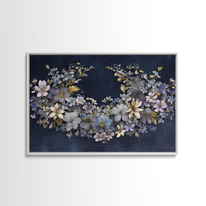 Planetary Botanical Wreath Framed Canvas Print, Celestial Art, Boho Wall Decor, Living Room Decor, Fine Art, Celestial, CEL-3x2-90