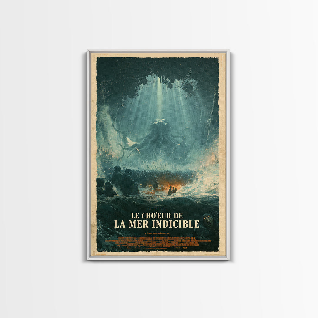 The Choir Of The Eldritch Sea, French Language Horror Movie Poster, 1960s Horror Art, Eldritch Cinema Wall Art, Framed Canvas Print