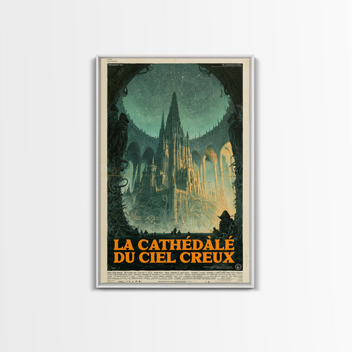 The Cathedral Of The Hollow Sky, French Language Horror Movie Poster, 1960s Horror Art, Gothic Cinema Wall Art, Framed Canvas Print