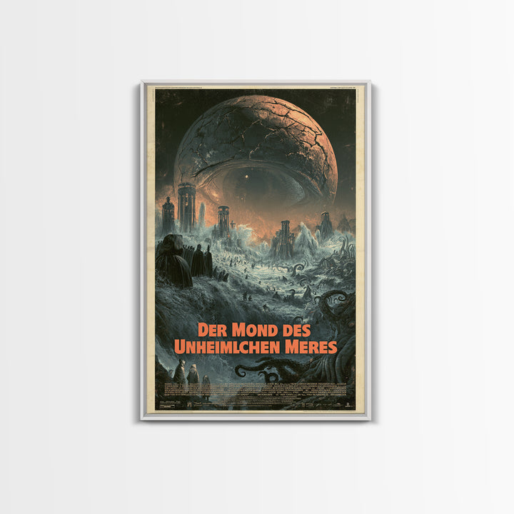 The Moon Of The Eldritch Sea, German Language Horror Movie Poster, 1960s Horror Art, Lovecraftian Horror Poster, Framed Canvas Print