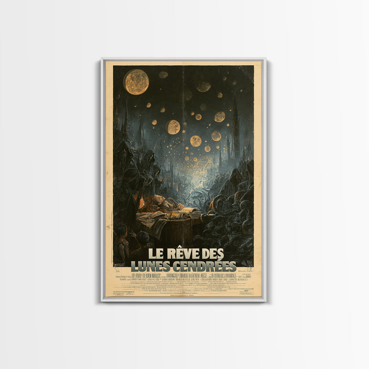 The Dream Of Ashen Moons, French Language Horror Movie Poster, 1960s Horror Art, Eldritch Cinema Wall Art, Framed Canvas Print