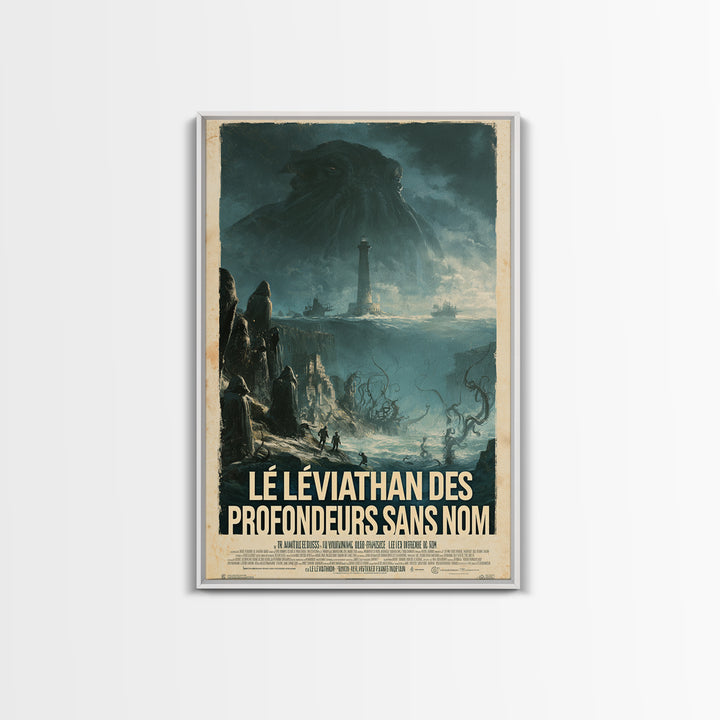 The Leviathan Of The Nameless Deep, French Language Horror Movie Poster, 1960s Horror Art, Classic Monster Poster, Canvas Print