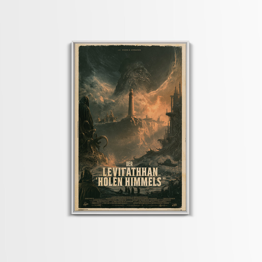 The Leviathan Of The Hollow Sky, German Language Horror Movie Poster, 1960s Horror Art, Gothic Cinema Wall Art, Framed Canvas Print