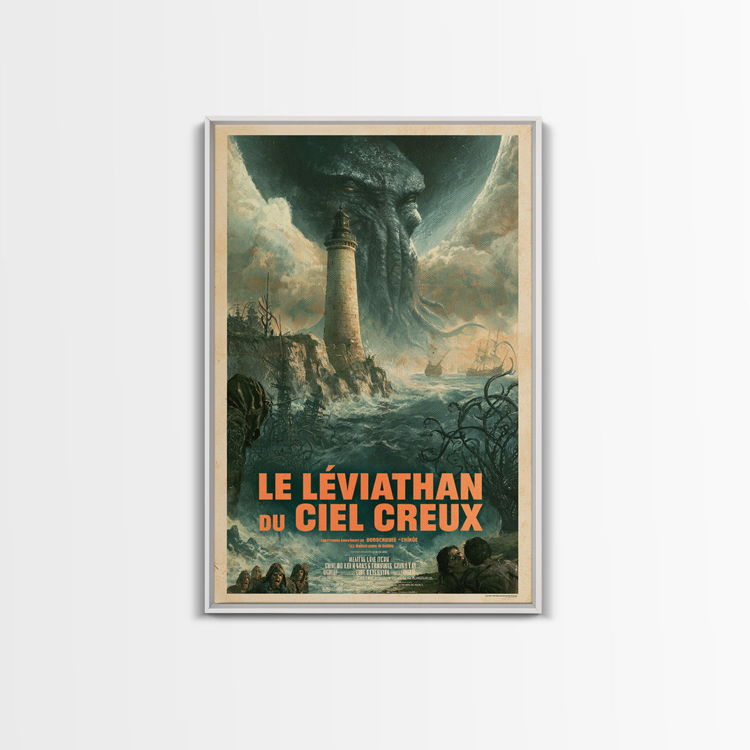 The Leviathan Of The Hollow Sky, French Language Horror Movie Poster, 1960s Horror Art, Classic Monster Poster, Canvas Print