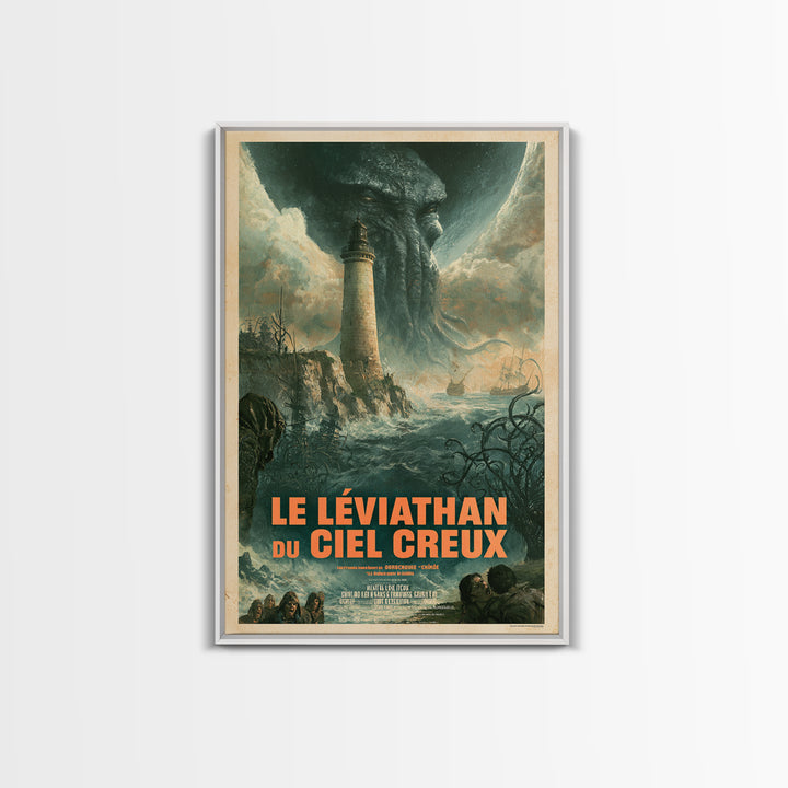 The Leviathan Of The Hollow Sky, French Language Horror Movie Poster, 1960s Horror Art, Classic Monster Poster, Canvas Print
