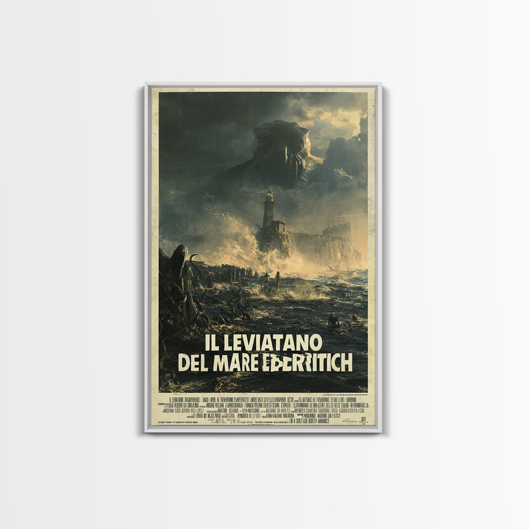 The Leviathan Of The Eldritch Sea, Italian Language Horror Movie Poster, 1970s Horror Art, Gothic Cinema Wall Art, Framed Canvas Print
