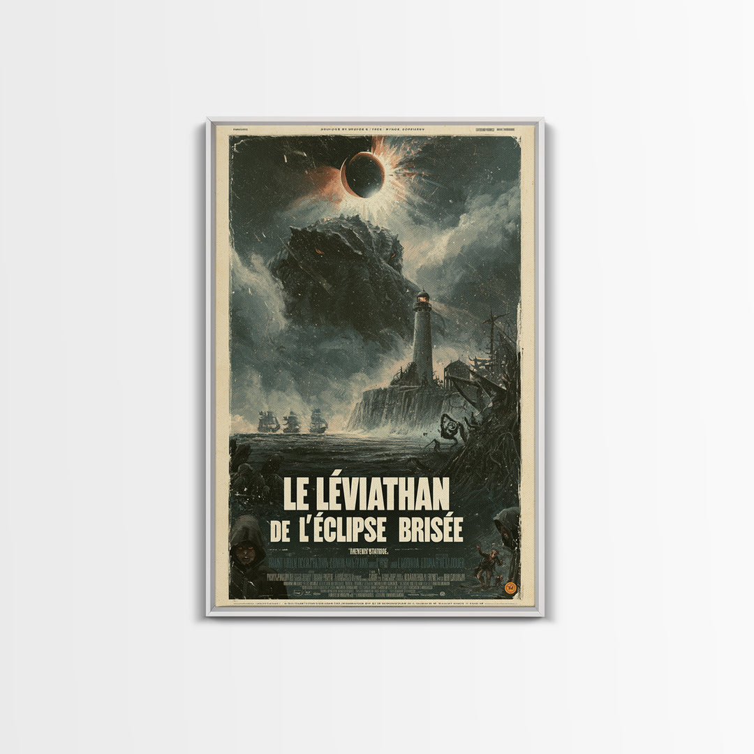 The Leviathan Of The Shattered Eclipse, French Language Horror Movie Poster, 1960s Horror Art, Eldritch Cinema Wall Art, Framed Canvas Print