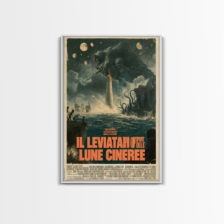 The Leviathan Of Ashen Moons, Italian Language Horror Movie Poster, 1970s Horror Art, Classic Monster Poster, Canvas Print, Dark Fantasy Art