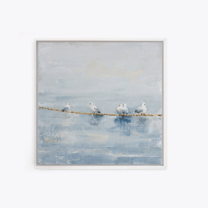 Seagulls Crossing a Muted Sky Canvas Print, Coastal Art, Landscape Painting, Coastal Decor, Fine Art, Coastal, Modern Decor, COA-1x1-10