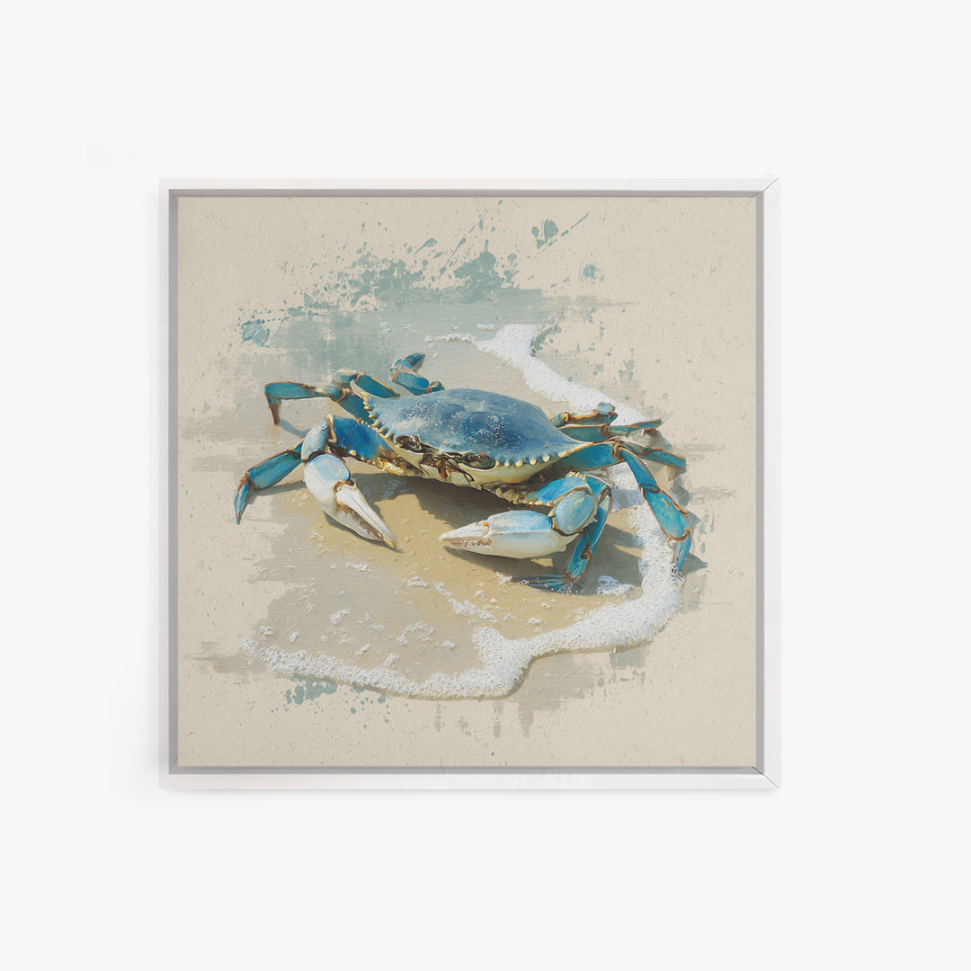 Blue Crab Illustration Framed Canvas Print, Coastal Art, Beach Art, Coastal Decor, Fine Art, Coastal, Room Decor, COA-1x1-62