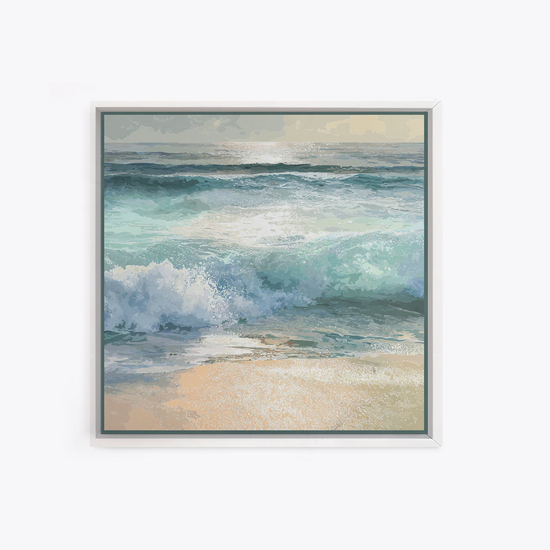 Moonlit Ocean with Silver Surf Framed Canvas Print, Coastal Art, Coastal Wall Decor, Coastal Decor, Oil Painting, Coastal, COA-1x1-70
