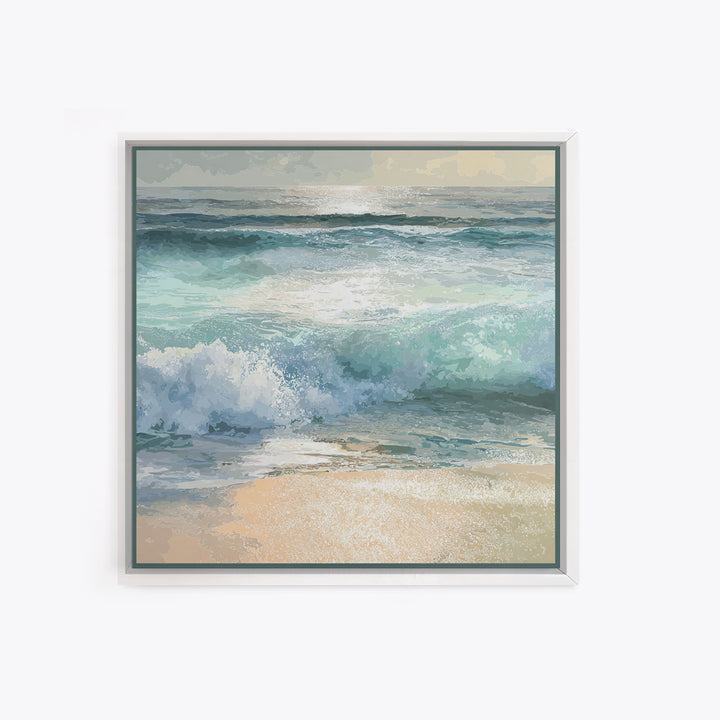 Moonlit Ocean with Silver Surf Framed Canvas Print, Coastal Art, Coastal Wall Decor, Coastal Decor, Oil Painting, Coastal, COA-1x1-70