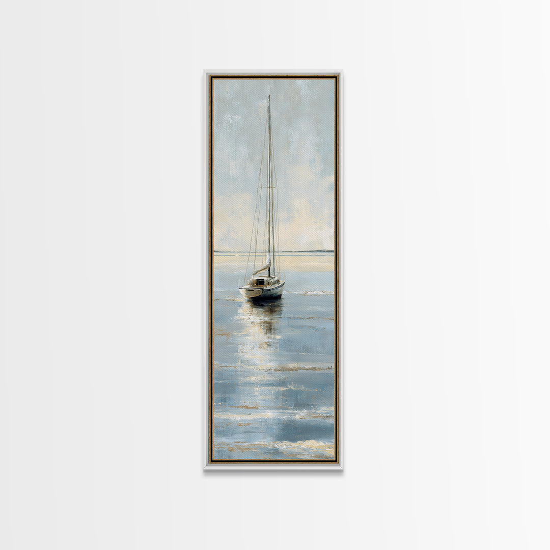 Weathered Sailboat on Calm Morning Water Canvas Print, Coastal Art, Ocean Art, Coastal Decor, Fine Art, Coastal, Art Print, COA-1x3-14