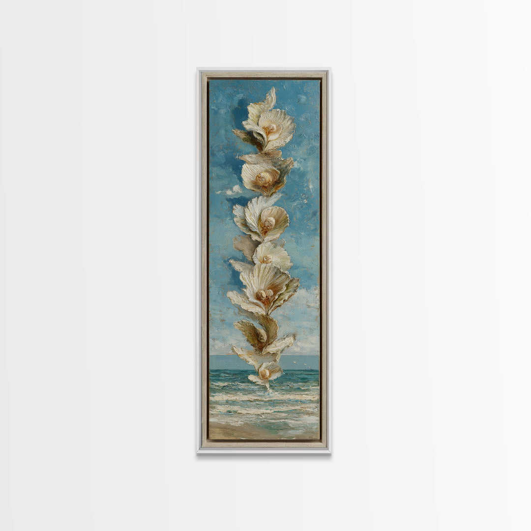 Oyster Shell Study Framed Canvas Print, Coastal Art, Home Decor, Coastal Decor, Abstract Art, Coastal, Wood Art, Nautical Decor, COA-1x3-15
