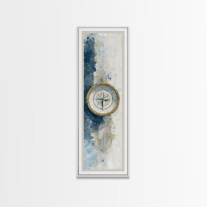 Weathered Nautical Rope and Brass Compass Canvas Print, Coastal Art, Coastal Wall Art, Coastal Decor, Abstract Art, Coastal, COA-1x3-51