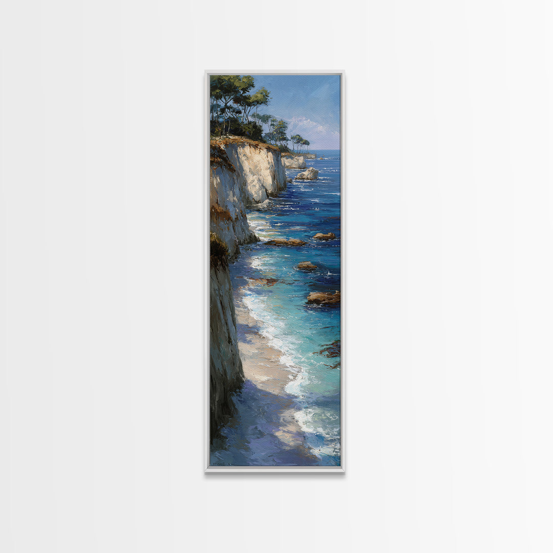 Mediterranean Cove with Cliff Shadows Framed Canvas Print, Coastal Art, Modern Decor, Coastal Decor, Fine Art, Coastal, COA-1x3-53