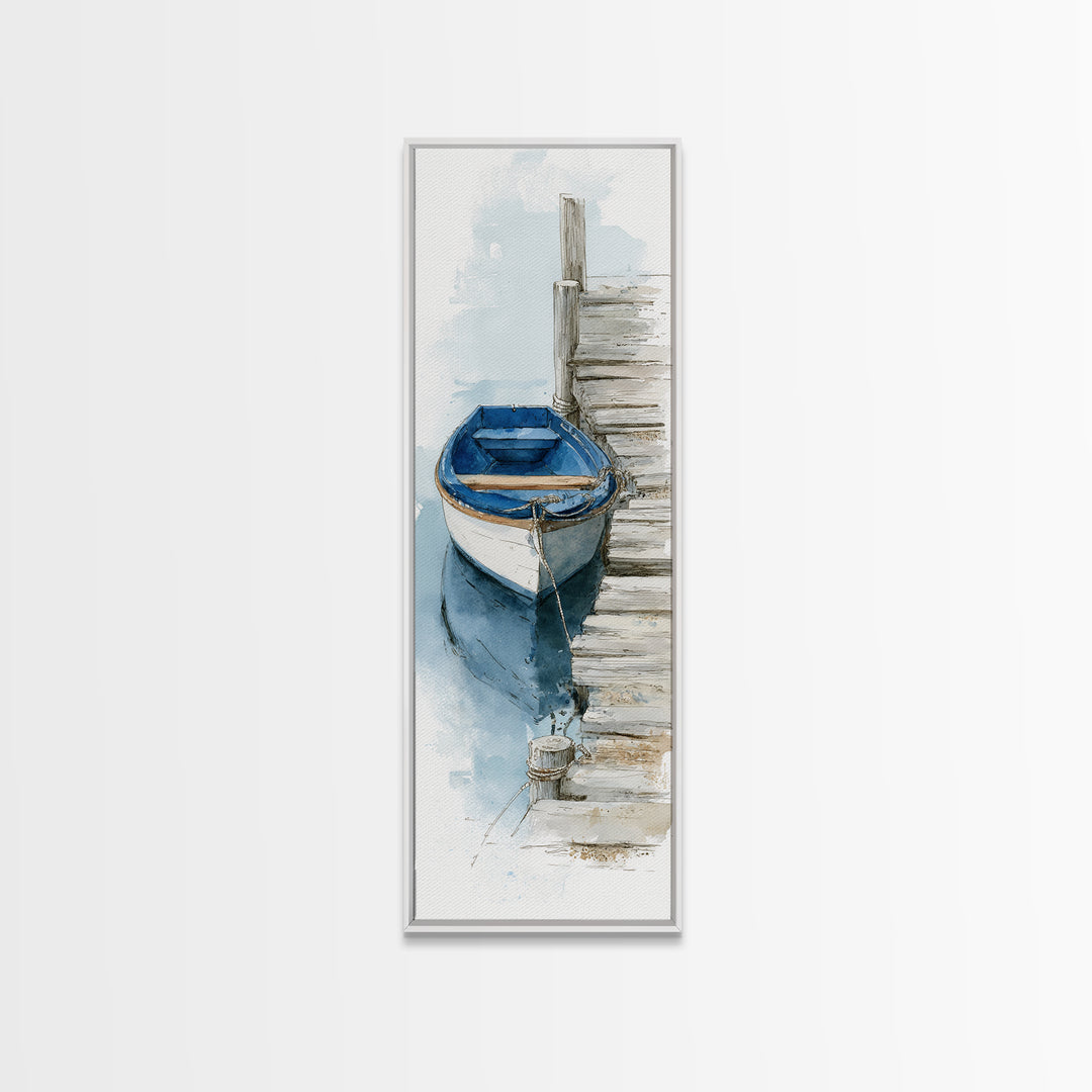 Small Rowboat Tied to a Wooden Dock Canvas Print, Coastal Art, Contemporary Art, Coastal Decor, Coastal, Modern Wall Art, COA-1x3-7