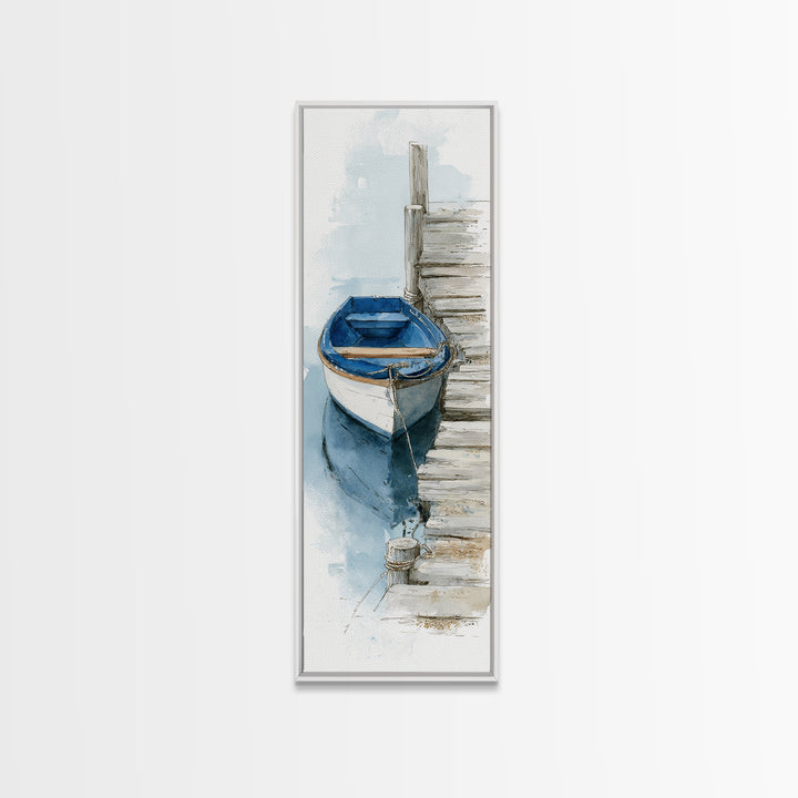Small Rowboat Tied to a Wooden Dock Canvas Print, Coastal Art, Contemporary Art, Coastal Decor, Coastal, Modern Wall Art, COA-1x3-7