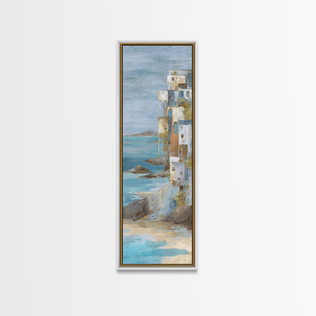 Mediterranean Cove with Cliff Shadows Canvas Print, Coastal Art, Art Print, Coastal Decor, Fine Art, Coastal, Wood Wall Art, COA-1x3-77