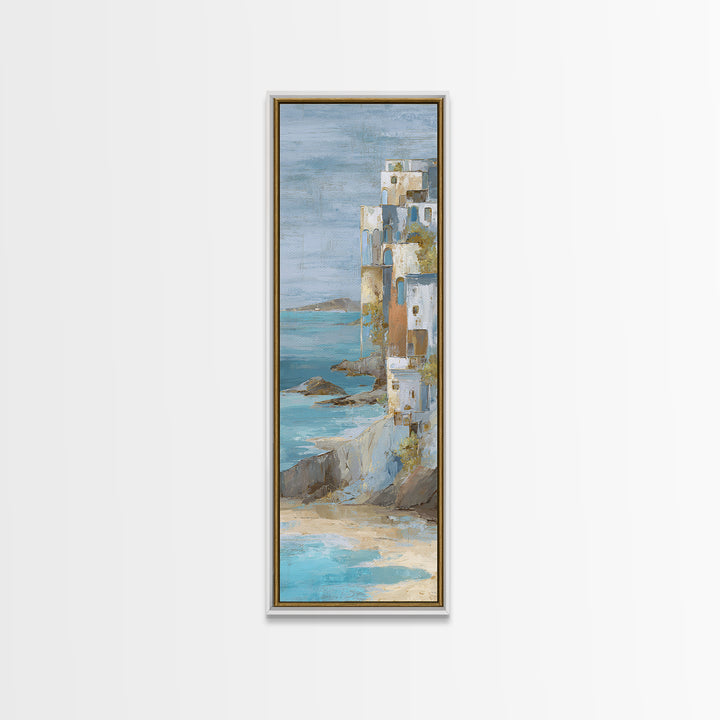 Mediterranean Cove with Cliff Shadows Canvas Print, Coastal Art, Art Print, Coastal Decor, Fine Art, Coastal, Wood Wall Art, COA-1x3-77