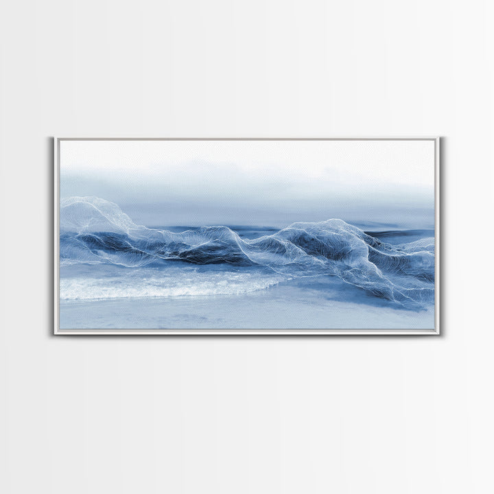 Minimal Wave Line Drawing Framed Canvas Print, Coastal Art, Minimalist Decor, Coastal Decor, Abstract Art, Coastal, COA-2x1-28
