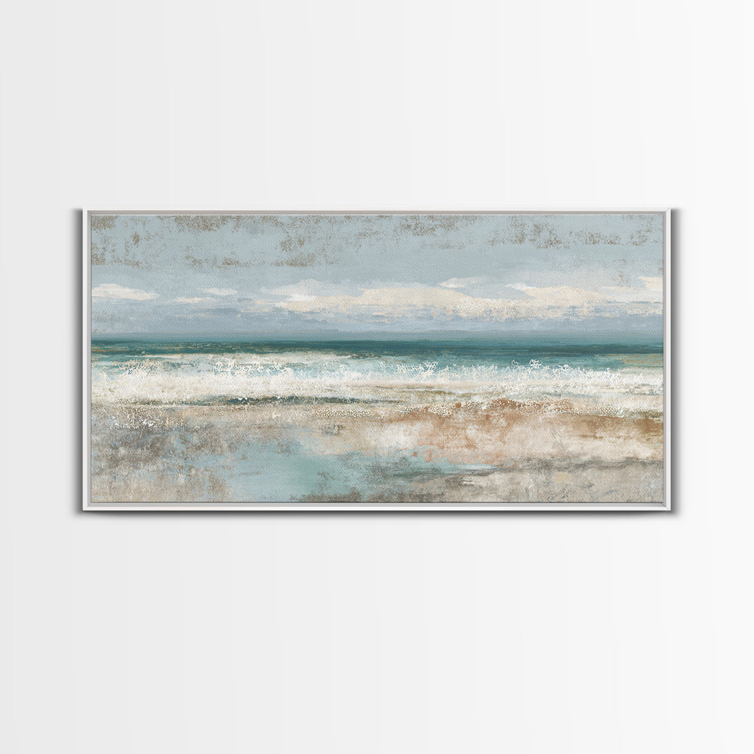 Abstract Seafoam Patterns Framed Canvas Print, Coastal Art, Home Decor, Coastal Decor, Abstract Art, Coastal, Wood Art, COA-2x1-86