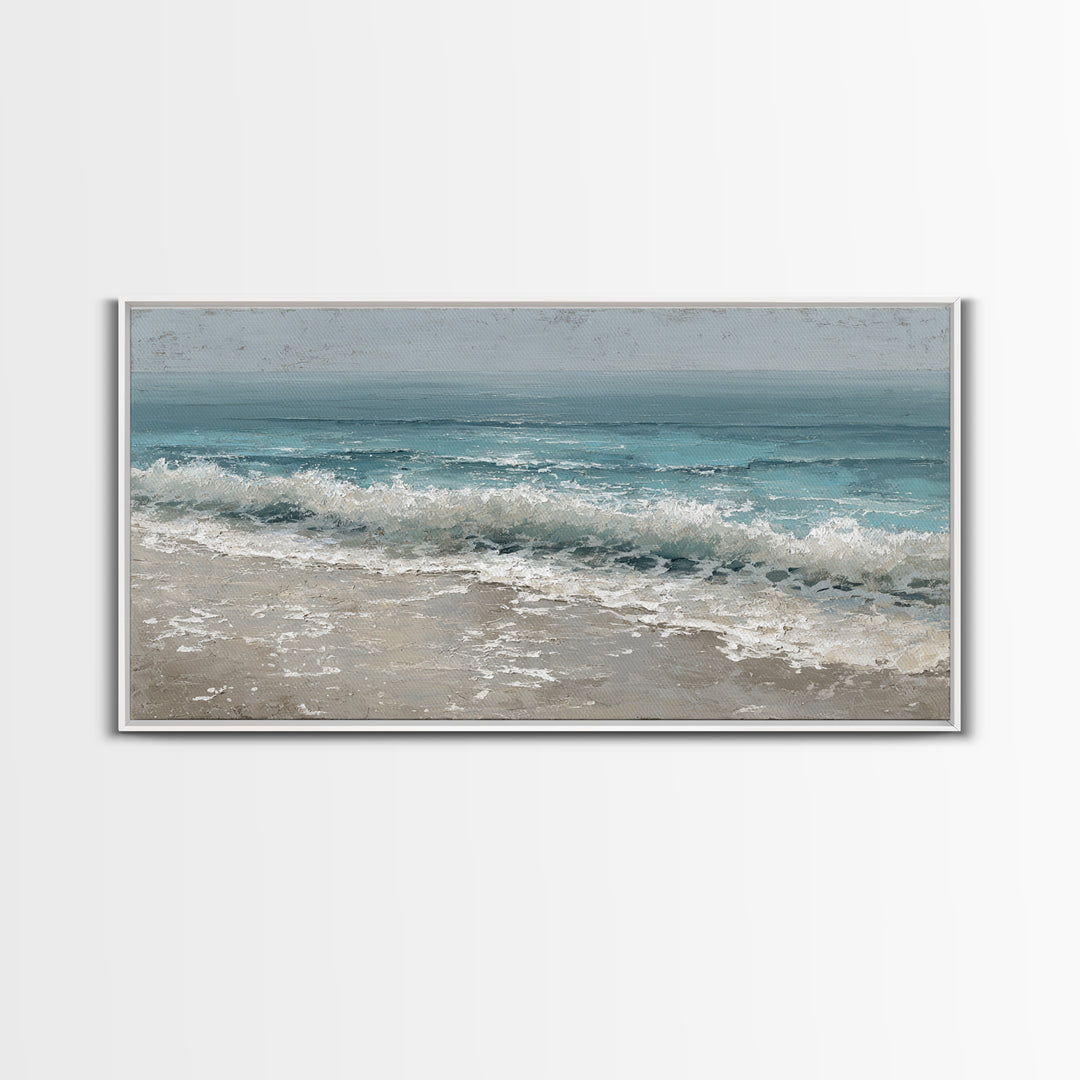 Moonlit Ocean with Silver Surf Framed Canvas Print, Coastal Art, Wall Decor, Coastal Decor, Fine Art, Coastal, Nautical Decor, COA-2x1-90