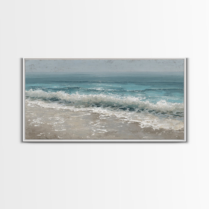 Moonlit Ocean with Silver Surf Framed Canvas Print, Coastal Art, Wall Decor, Coastal Decor, Fine Art, Coastal, Nautical Decor, COA-2x1-90