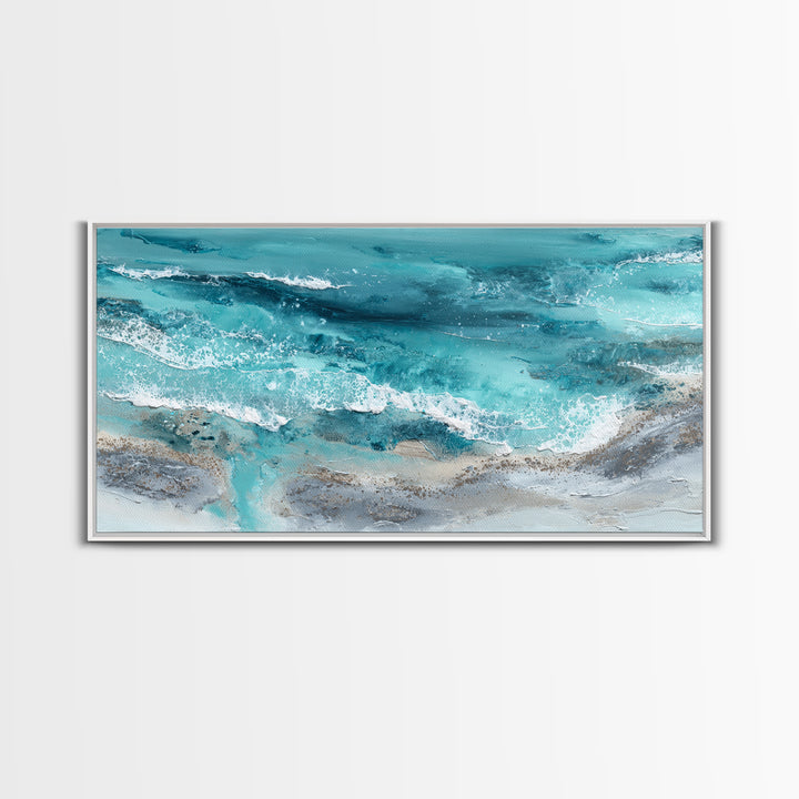 Aerial Sandbar with Turquoise Water Framed Canvas Print, Coastal Art, Bird Art, Coastal Decor, Coastal, Living Room Art, COA-2x1-97