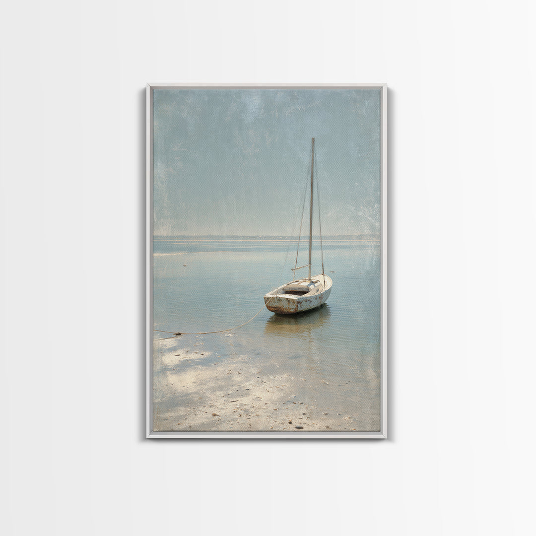 Weathered Sailboat on Calm Morning Water Canvas Print, Coastal Art, Luxury Decor, Coastal Decor, Coastal, Original Art, COA-2x3-10