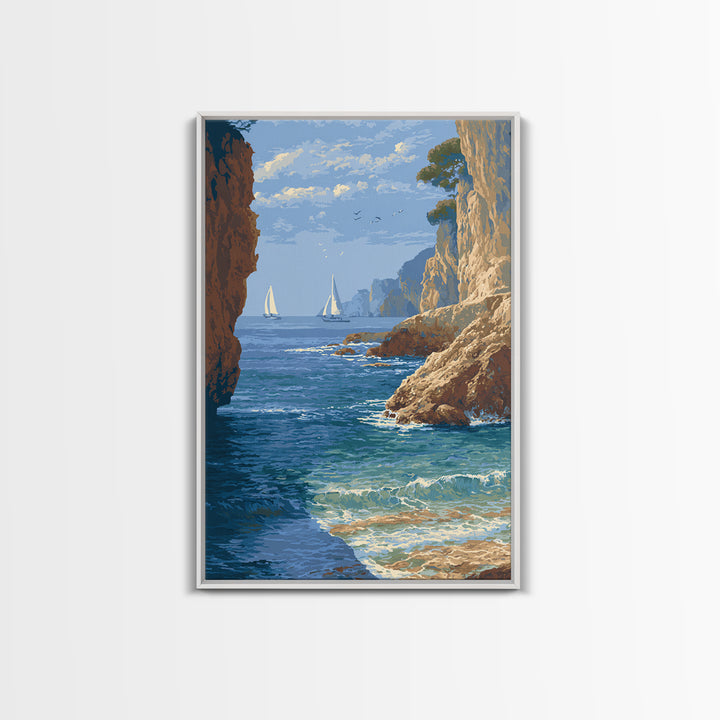 Mediterranean Cove with Cliff Shadows Canvas Print, Coastal Art, Original Art, Coastal Decor, Fine Art, Coastal, Blue Wall Art, COA-2x3-49