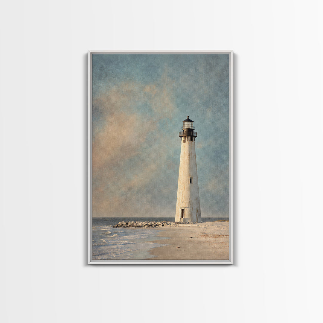 Whitewashed Lighthouse Against Cloudy Sky Canvas Print, Coastal Art, Original Art, Coastal Decor, Abstract Art, Coastal, COA-2x3-62