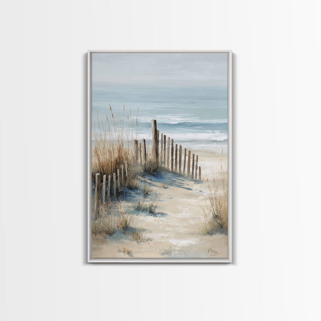 Soft Watercolor Dune Fence Scene Canvas Print, Coastal Art, Coastal Decor, Oil Painting, Coastal, Boho Wall Art, COA-2x3-72