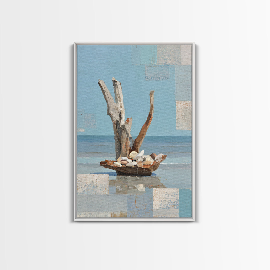 Driftwood and Sea Glass Still Life Framed Canvas Print, Coastal Art, Coastal Wall Art, Coastal Decor, Fine Art, Coastal, COA-2x3-87