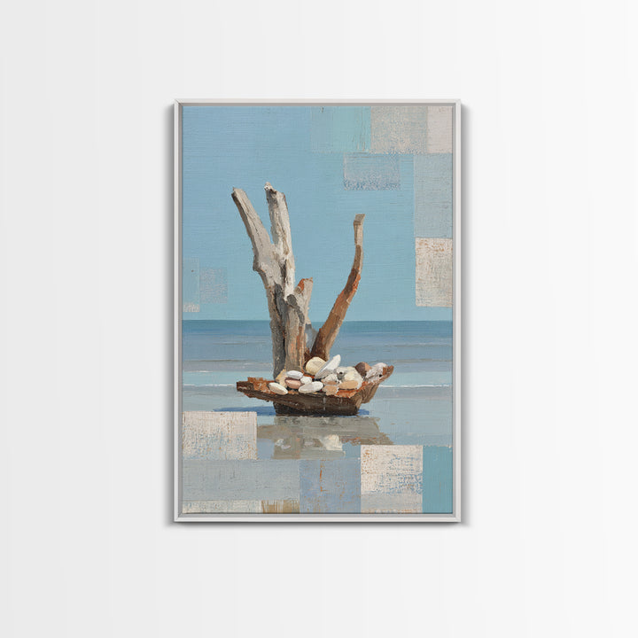 Driftwood and Sea Glass Still Life Framed Canvas Print, Coastal Art, Coastal Wall Art, Coastal Decor, Fine Art, Coastal, COA-2x3-87