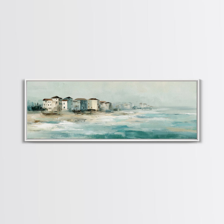 Coastal Village Rooftops Seen from the Sea Canvas Print, Coastal Art, Beach Wall Art, Coastal Decor, Abstract Art, Coastal, COA-3x1-25