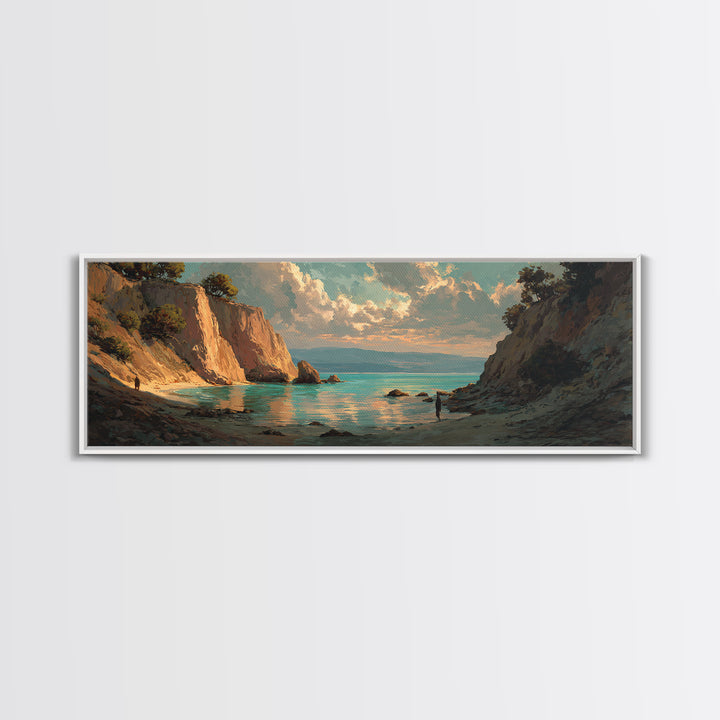 Mediterranean Cove with Cliff Shadows Canvas Print, Coastal Art, Coastal Wall Art, Coastal Decor, Coastal, Ocean Wall Art, COA-3x1-33