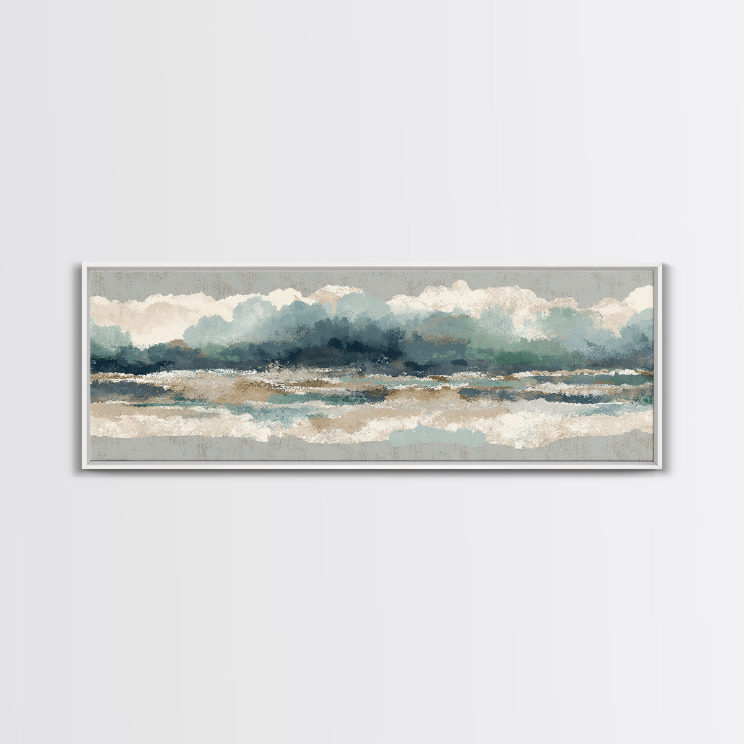 Storm Cloud over Deep Green Water Framed Canvas Print, Coastal Art, Boho Decor, Coastal Decor, Fine Art, Coastal, COA-3x1-60