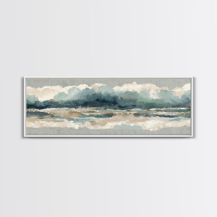 Storm Cloud over Deep Green Water Framed Canvas Print, Coastal Art, Boho Decor, Coastal Decor, Fine Art, Coastal, COA-3x1-60