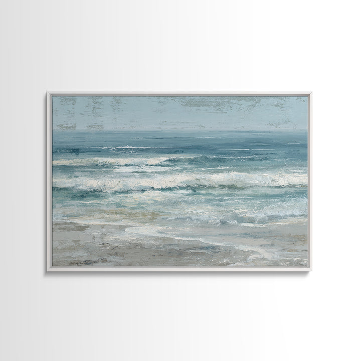 Moonlit Ocean with Silver Surf Framed Canvas Print, Coastal Art, Coastal Wall Art, Coastal Decor, Coastal, Ocean Wall Art, COA-3x2-50