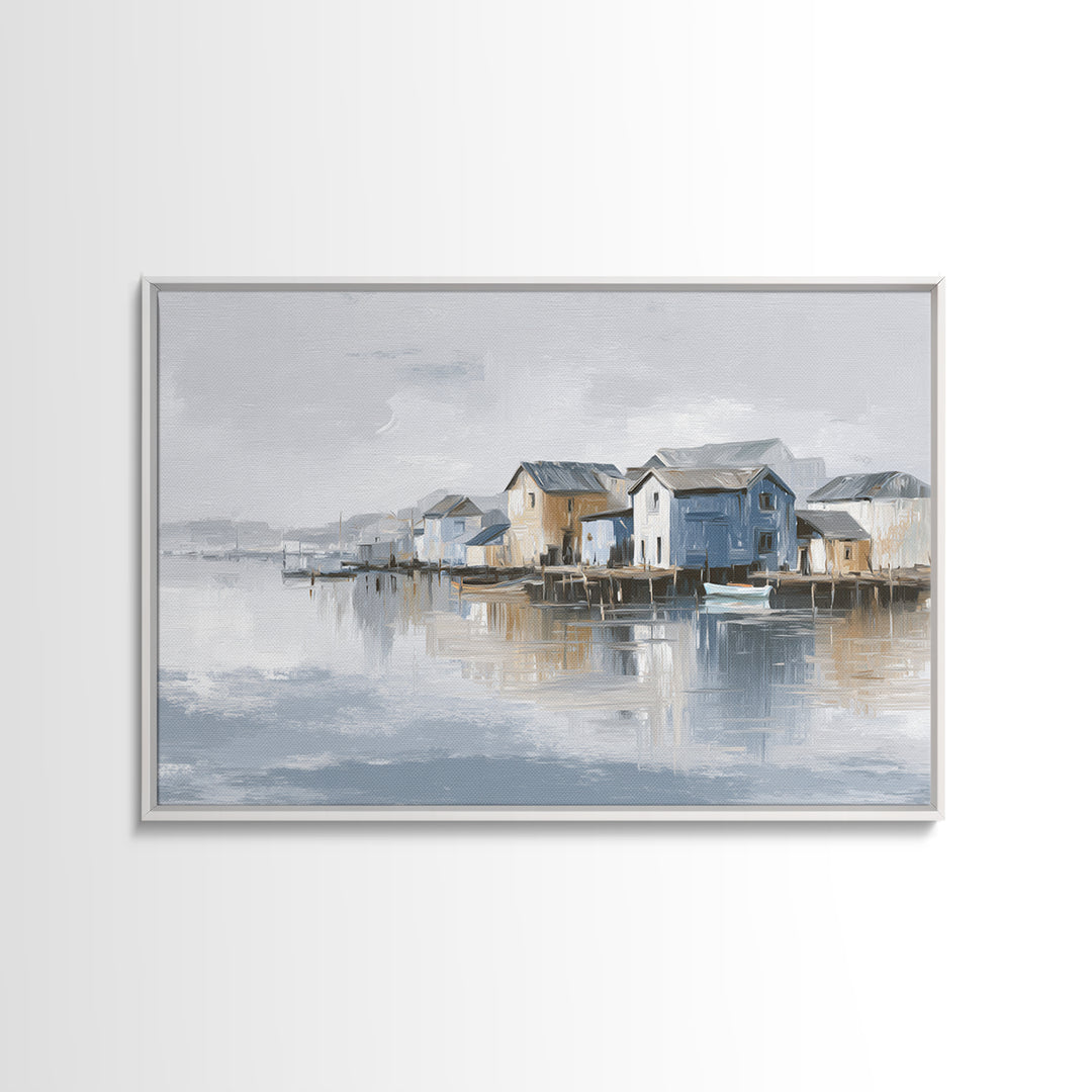 Coastal Village Rooftops Seen from the Sea Canvas Print, Coastal Art, Coastal Decor, Oil Painting, Coastal, Fine Art Print, COA-3x2-61
